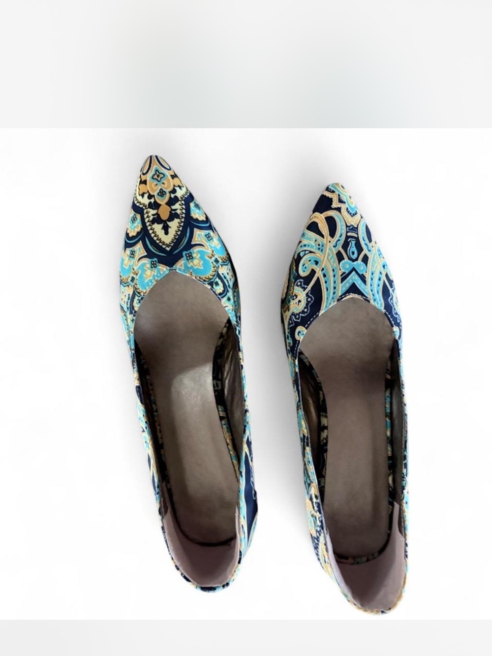 Blue, turquoise & yellow print heels